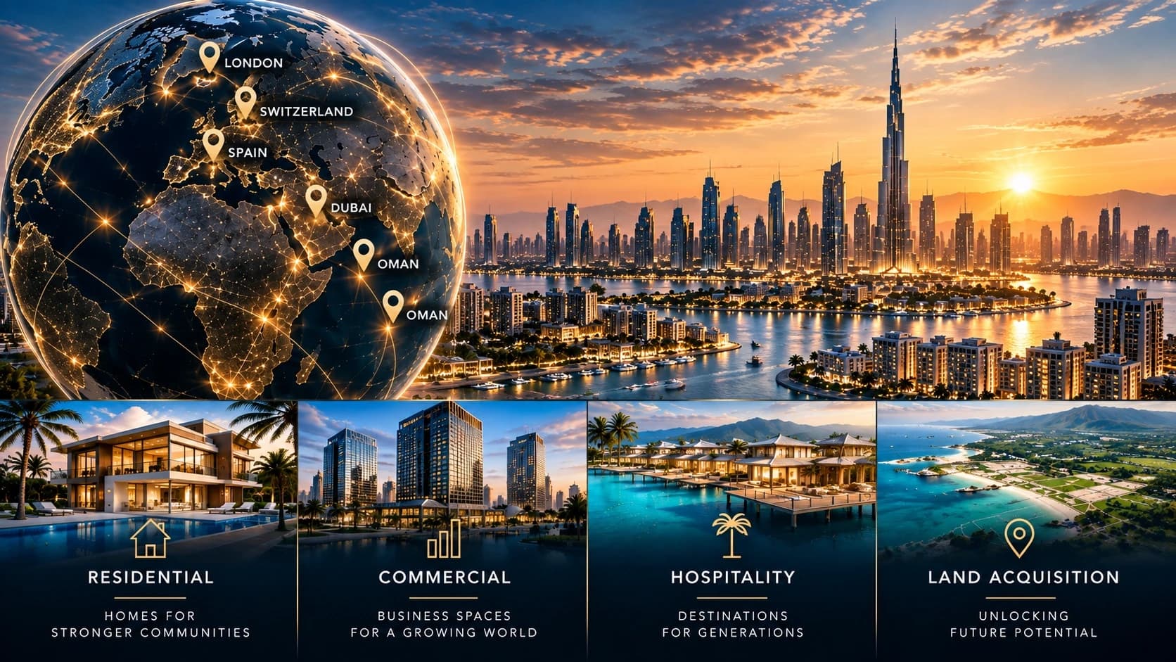 Global real estate across London, Switzerland, Spain, Dubai and Oman